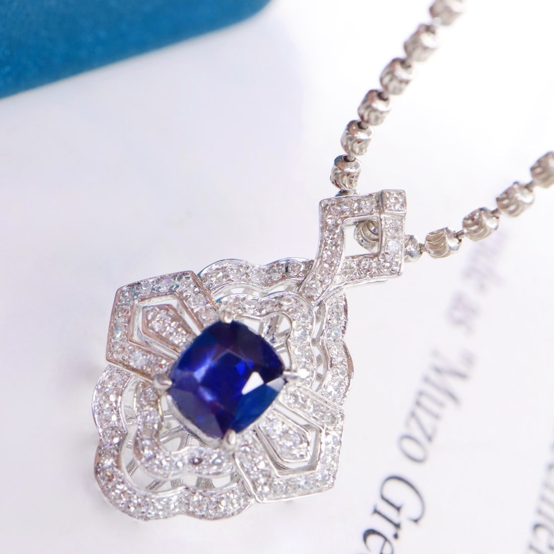 14k Gold 1.38 Ctw Natural Sapphire & Diamond Pendant( Without Chain ) - 4