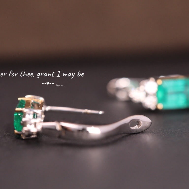 14k Gold 1.23 Ct Natural Emerald & Diamond Earrings - 4