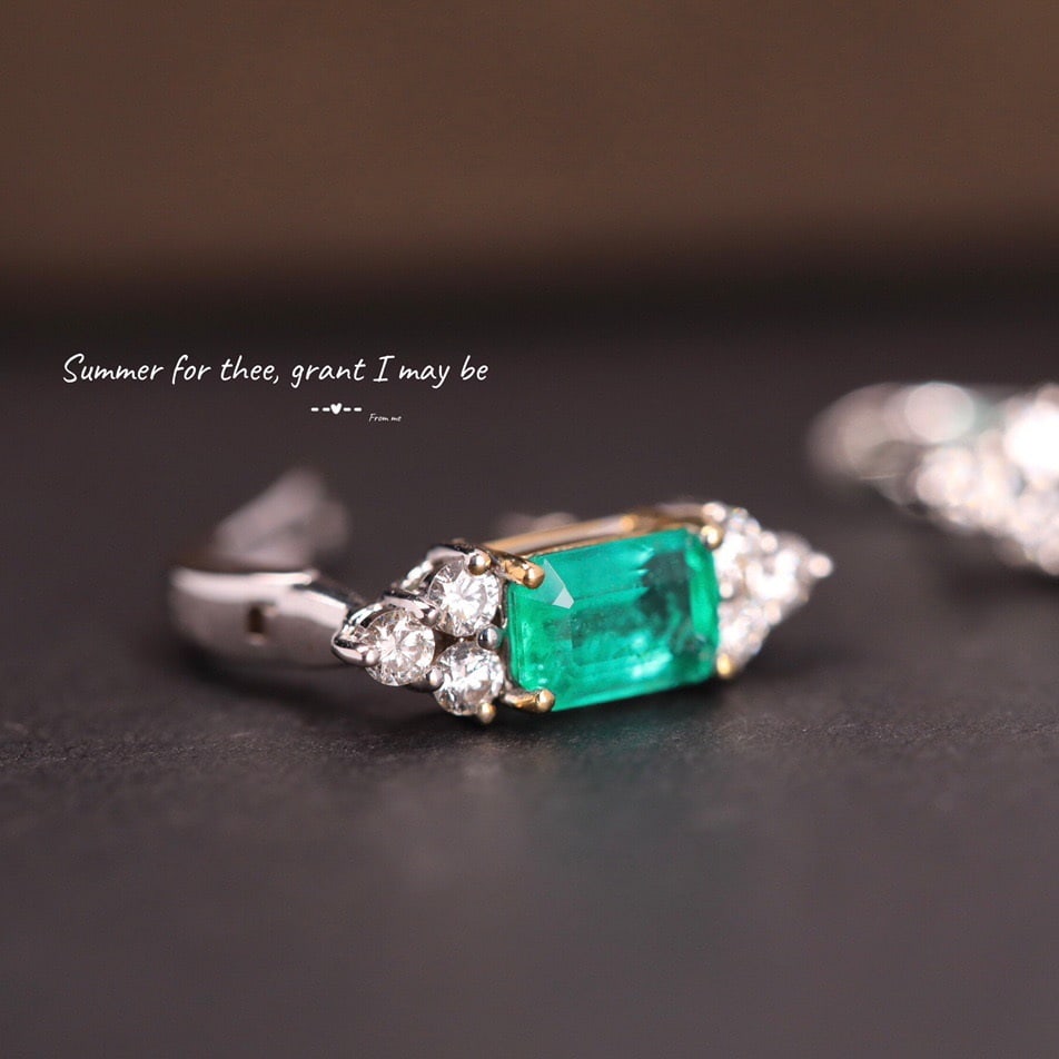 14k Gold 1.23 Ct Natural Emerald & Diamond Earrings - 6