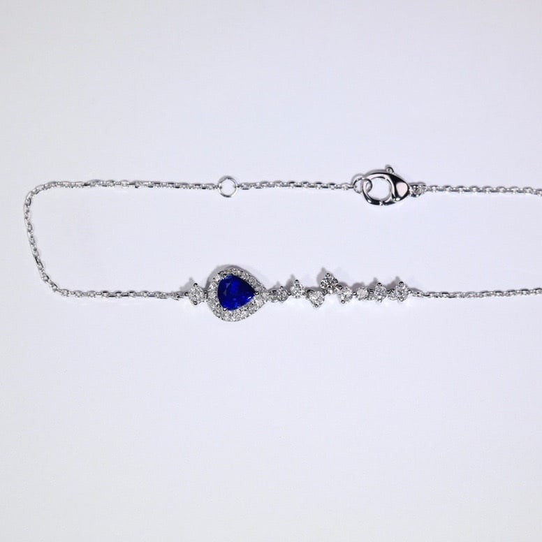 14k Gold 0.95 Ctw Vivid Blue Natural Sapphire & Diamond Bracelet - 3