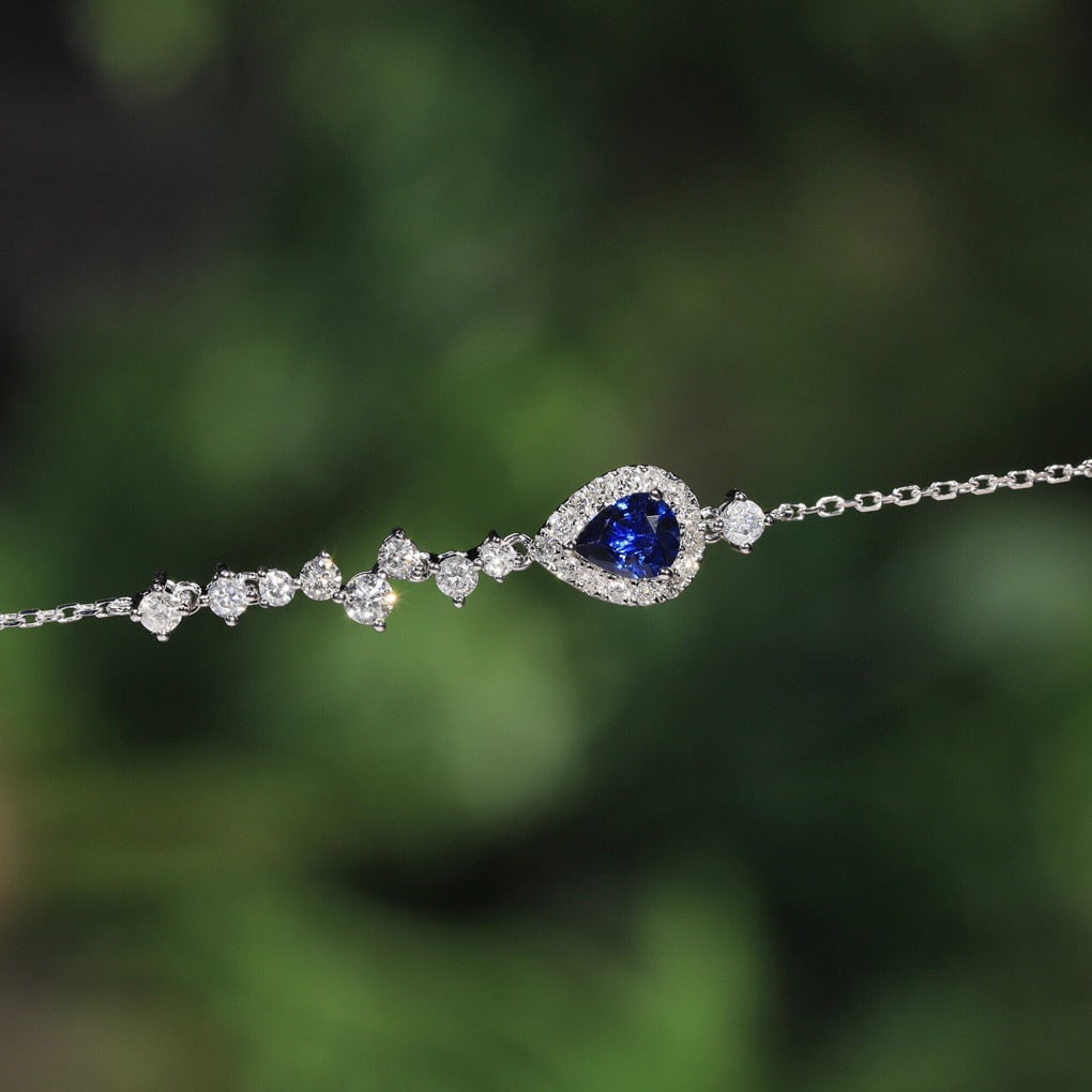 14k Gold 0.95 Ctw Vivid Blue Natural Sapphire & Diamond Bracelet - 4