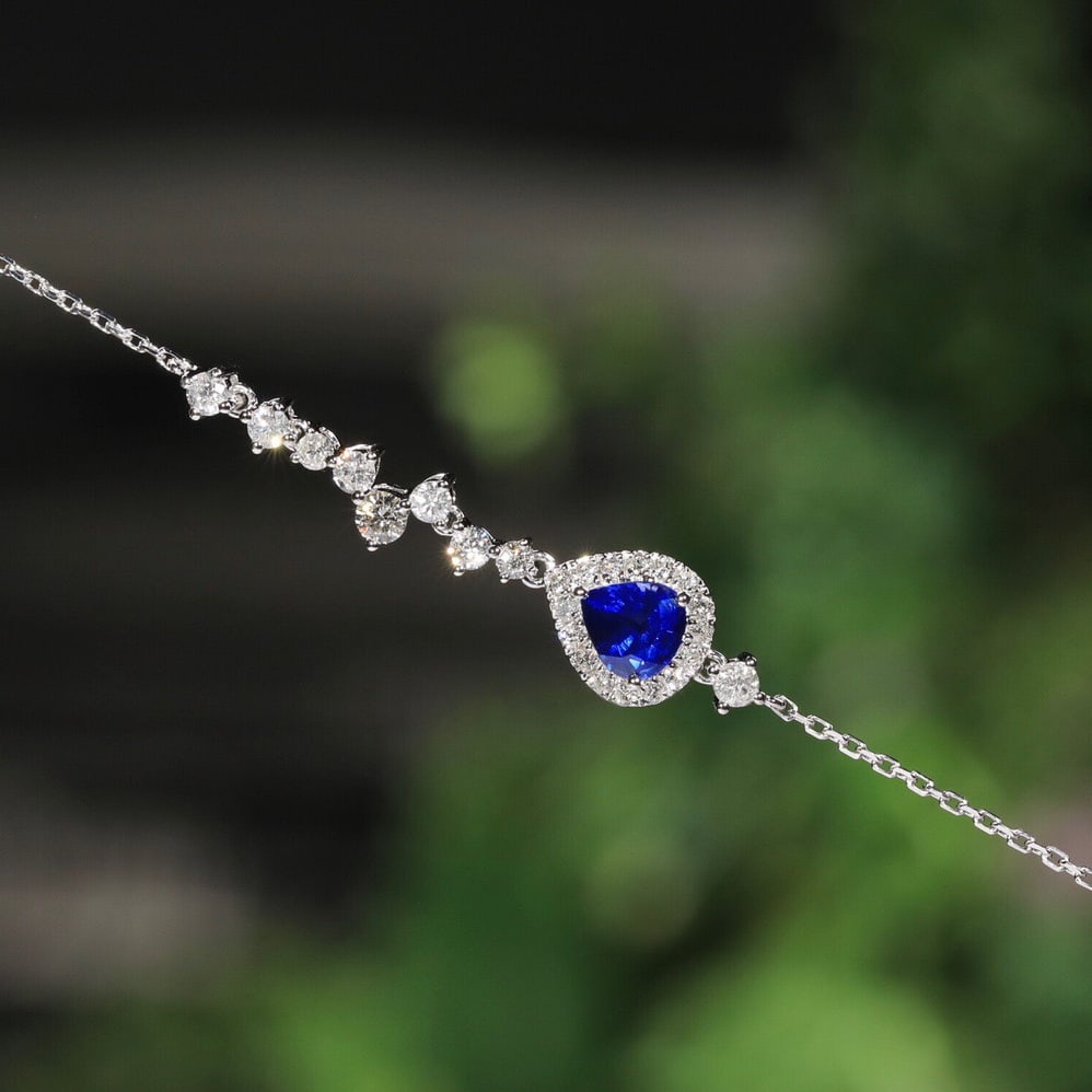 14k Gold 0.95 Ctw Vivid Blue Natural Sapphire & Diamond Bracelet - 5