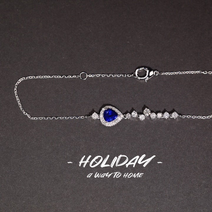 14k Gold 0.95 Ctw Vivid Blue Natural Sapphire & Diamond Bracelet - 7