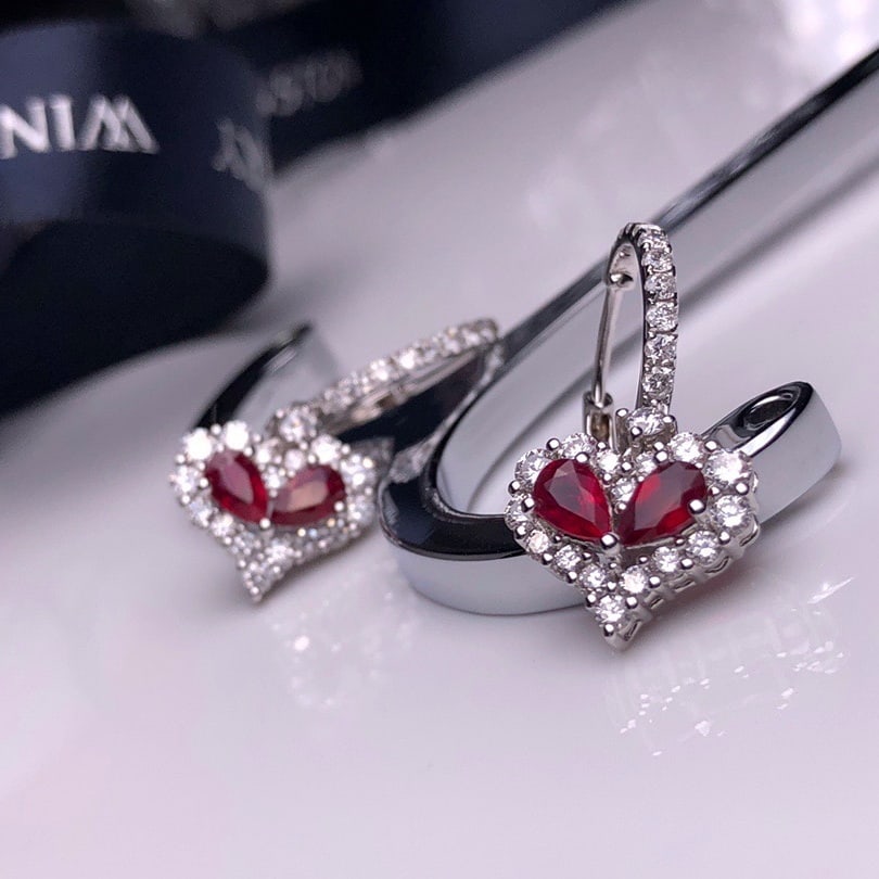 14k Gold 2.31 Ctw Natural Ruby & Diamond Earrings - 6
