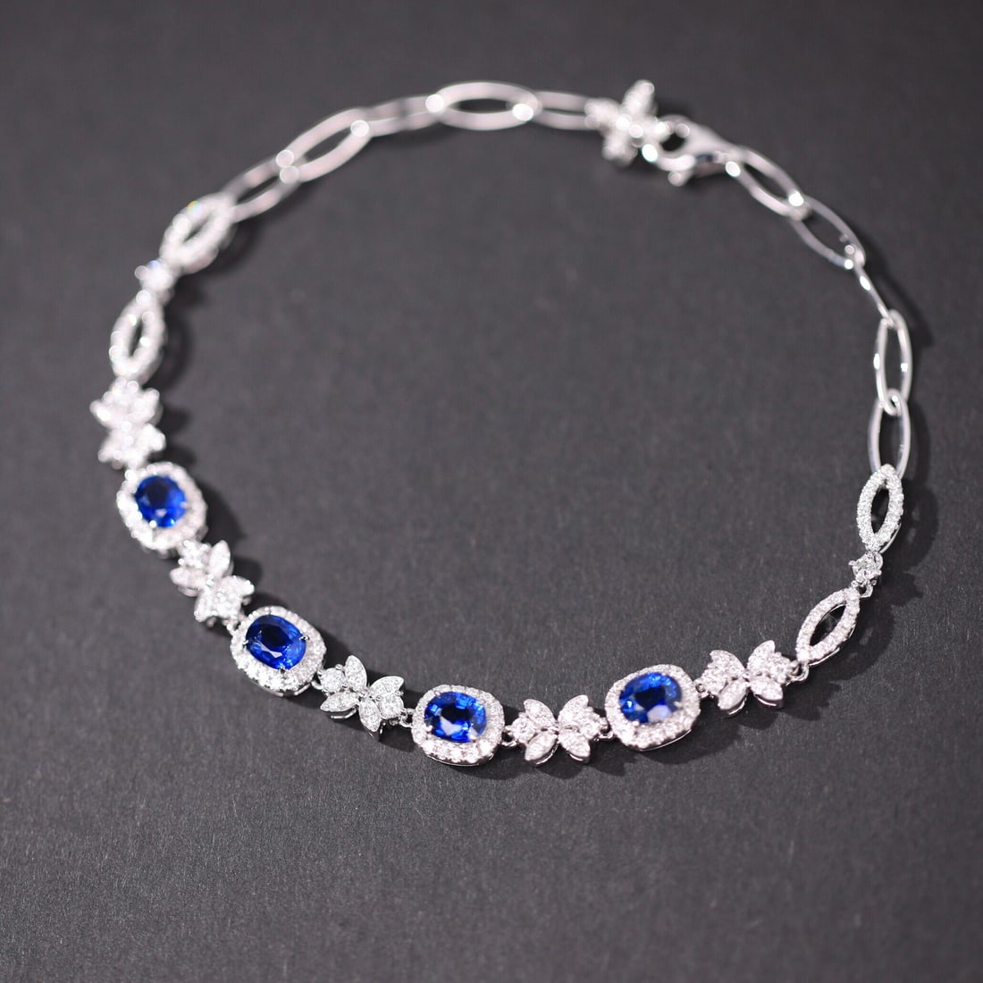 14k Gold 3.54 Ctw Natural Sapphire & Diamond Bracelet - 5