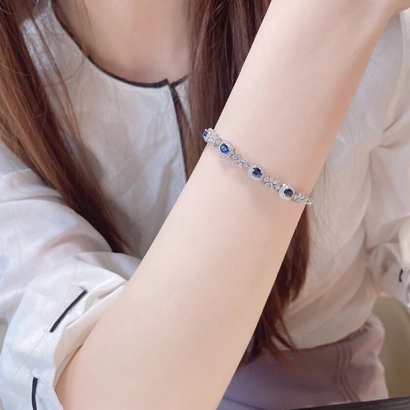 14k Gold 3.54 Ctw Natural Sapphire & Diamond Bracelet - 6