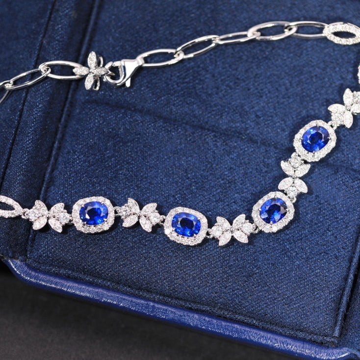 14k Gold 3.54 Ctw Natural Sapphire & Diamond Bracelet - 8