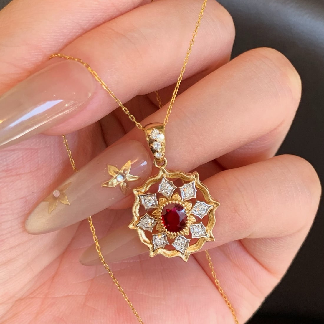 14k Gold 1.07 Ctw Natural Ruby & Diamond Pendant( Without Chain ) - 5