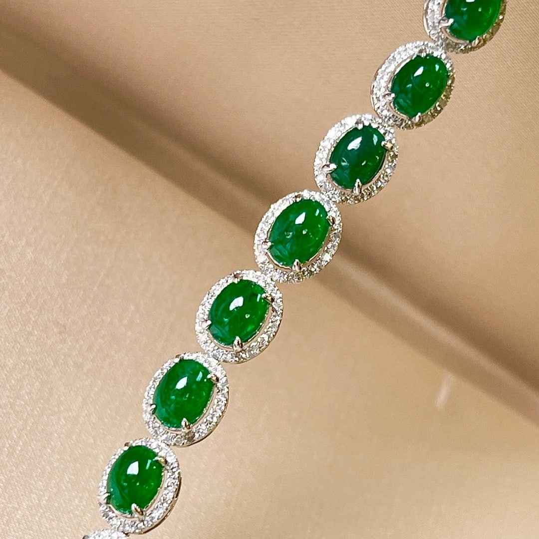 14k Gold 7.46 Ctw Natural Emerald & Diamond Bracelet - 2