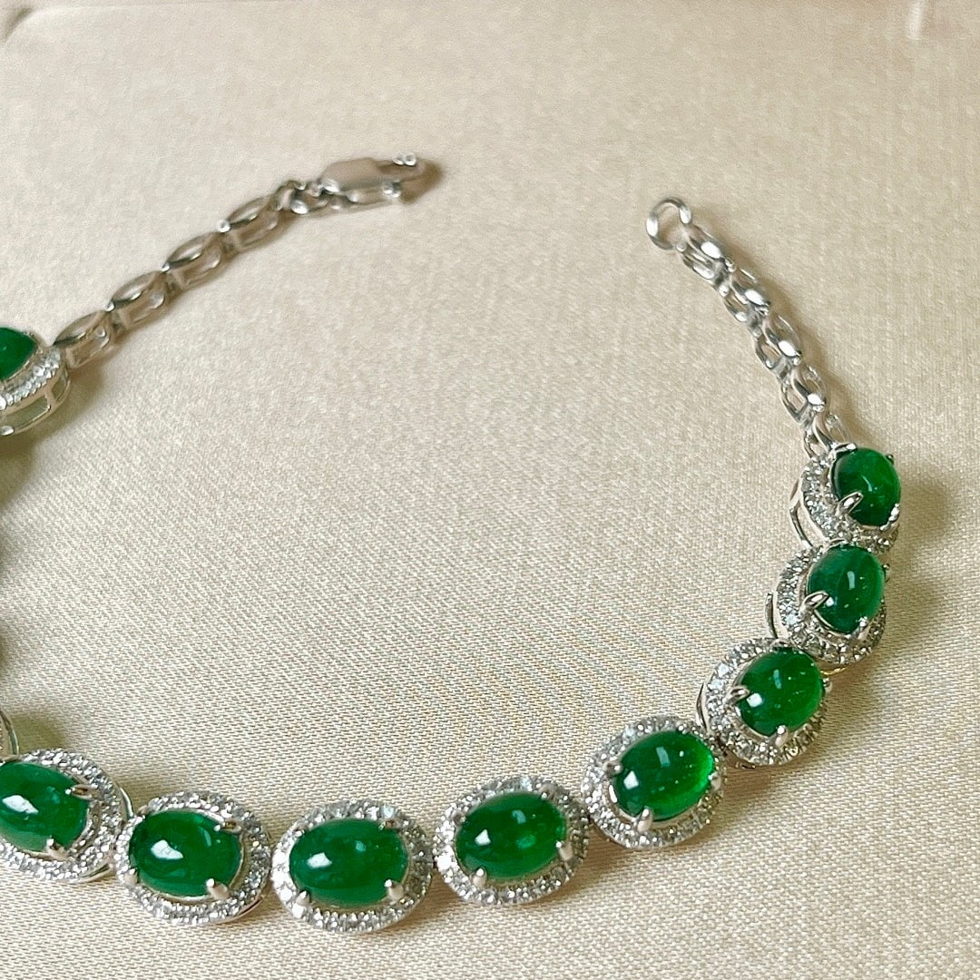14k Gold 7.46 Ctw Natural Emerald & Diamond Bracelet - 5