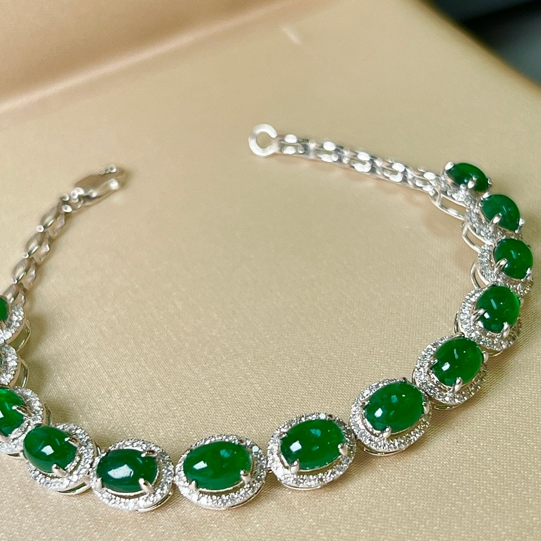 14k Gold 7.46 Ctw Natural Emerald & Diamond Bracelet - 6