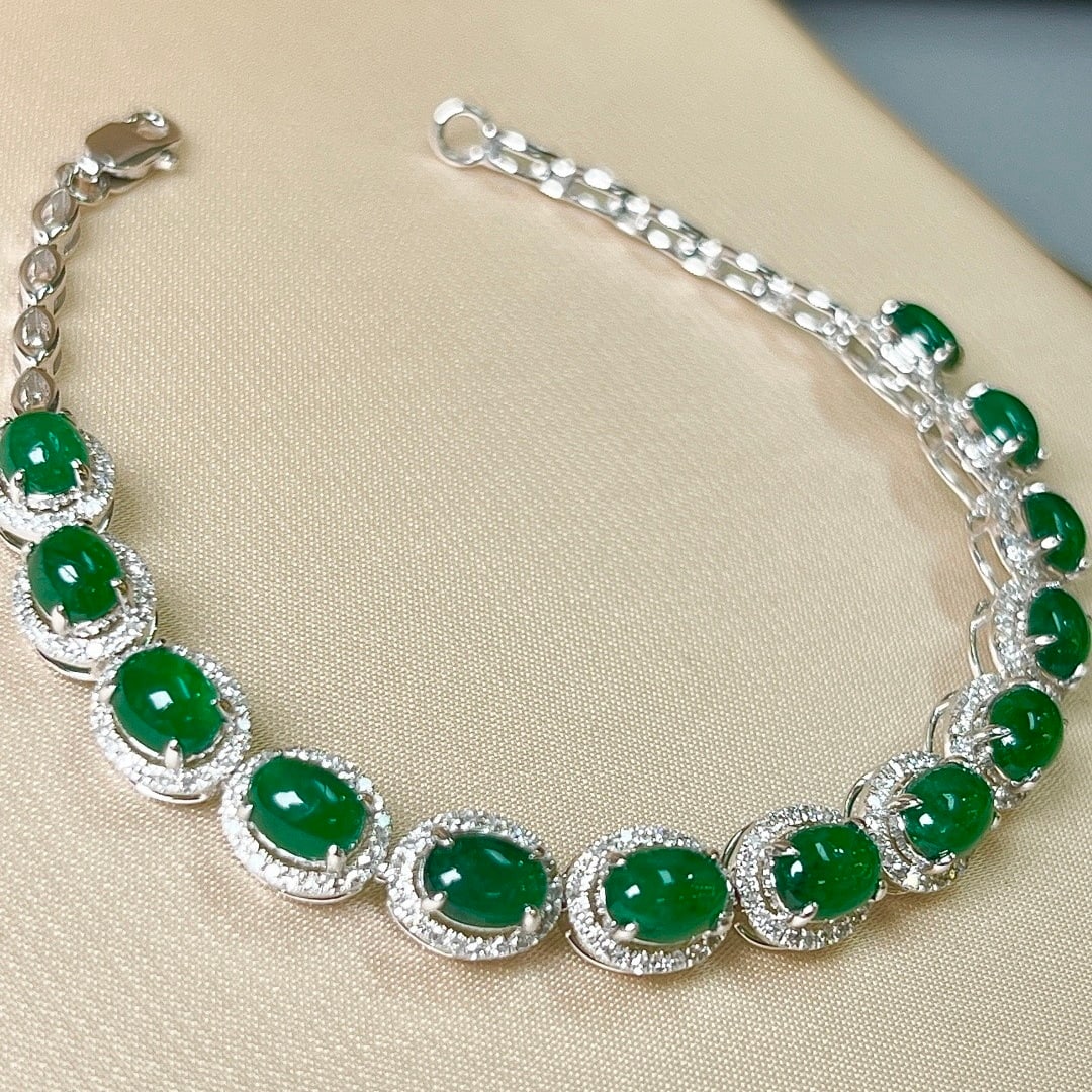 14k Gold 7.46 Ctw Natural Emerald & Diamond Bracelet - 7