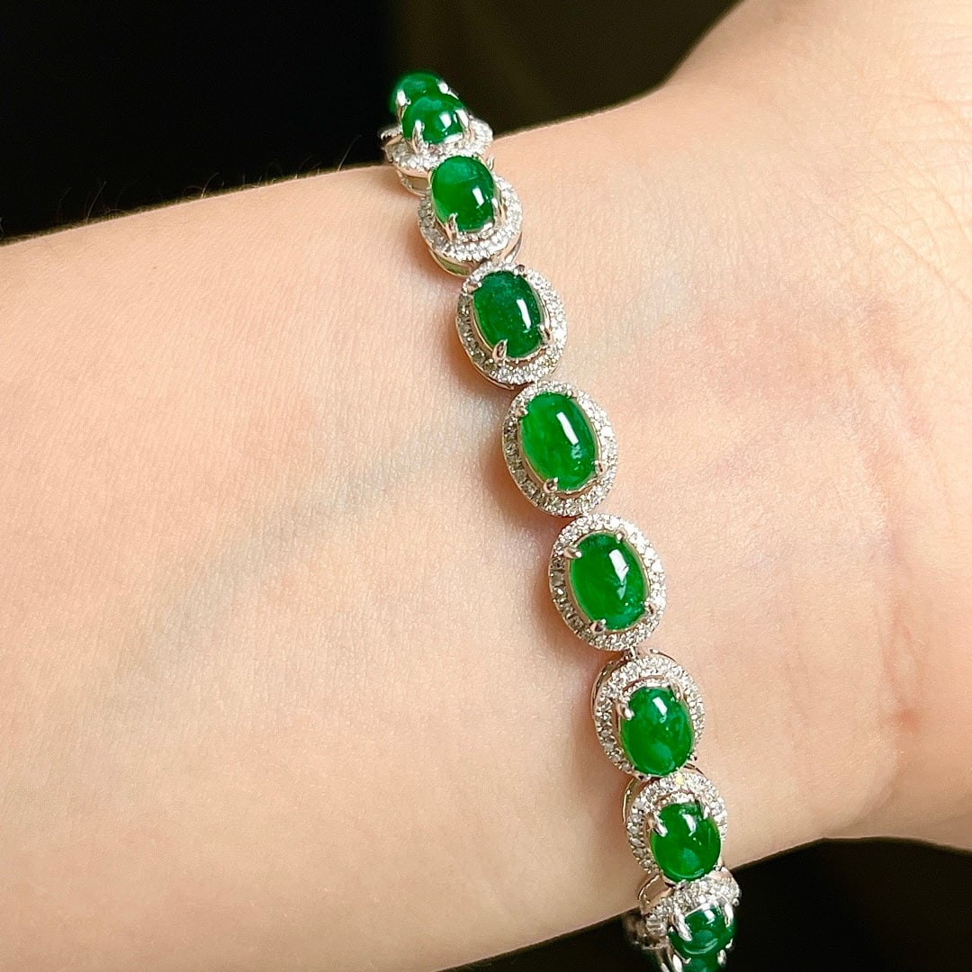 14k Gold 7.46 Ctw Natural Emerald & Diamond Bracelet - 8