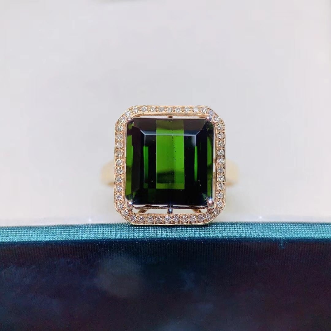 14k Gold 8.18 Ctw Natural Tourmaline & Diamond Ring - 2