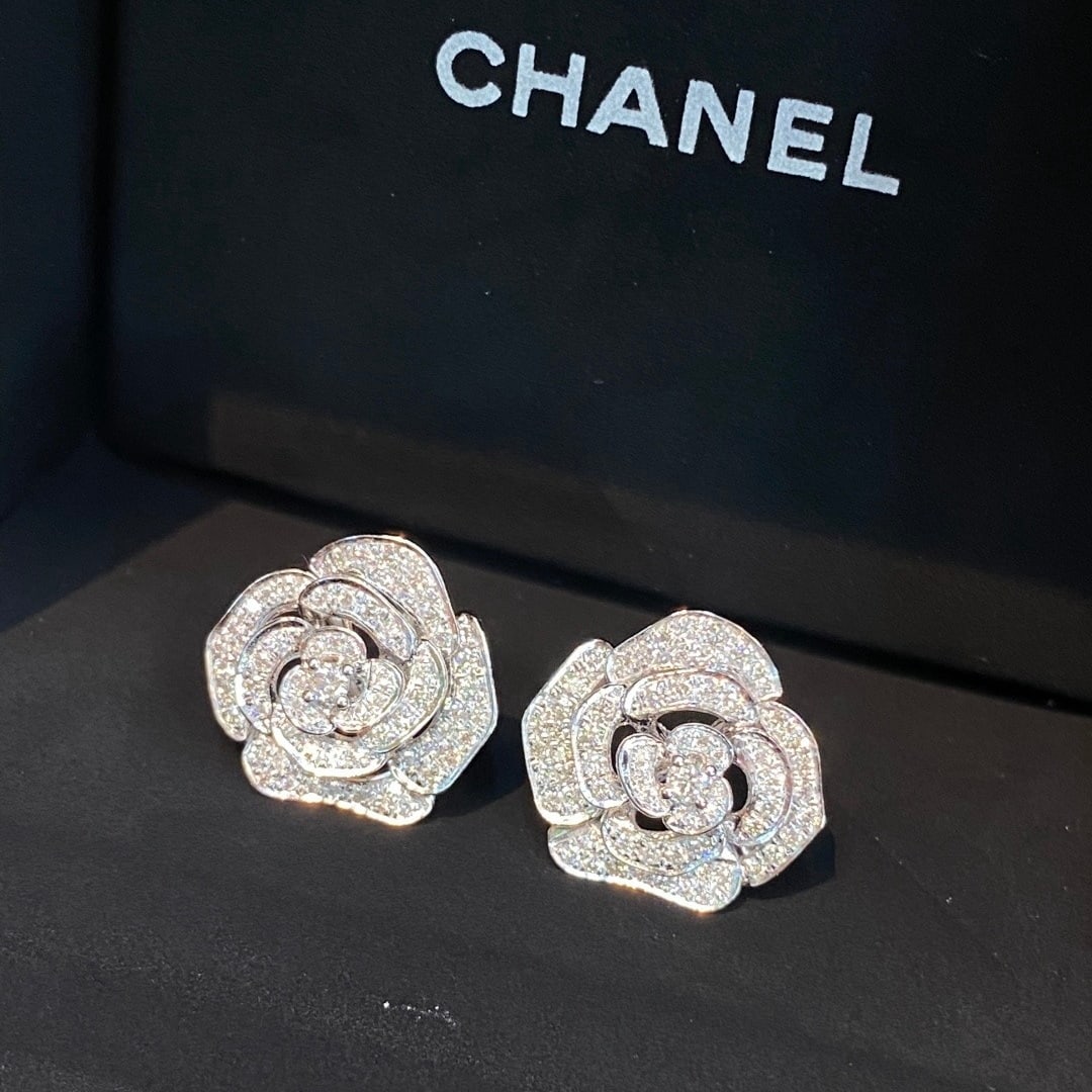 14k Gold 1 Ct Natural H Diamond & Flowers Earrings - 2