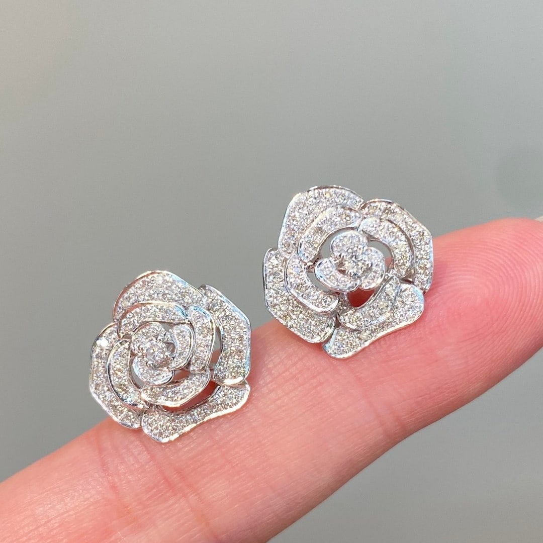 14k Gold 1 Ct Natural H Diamond & Flowers Earrings - 3