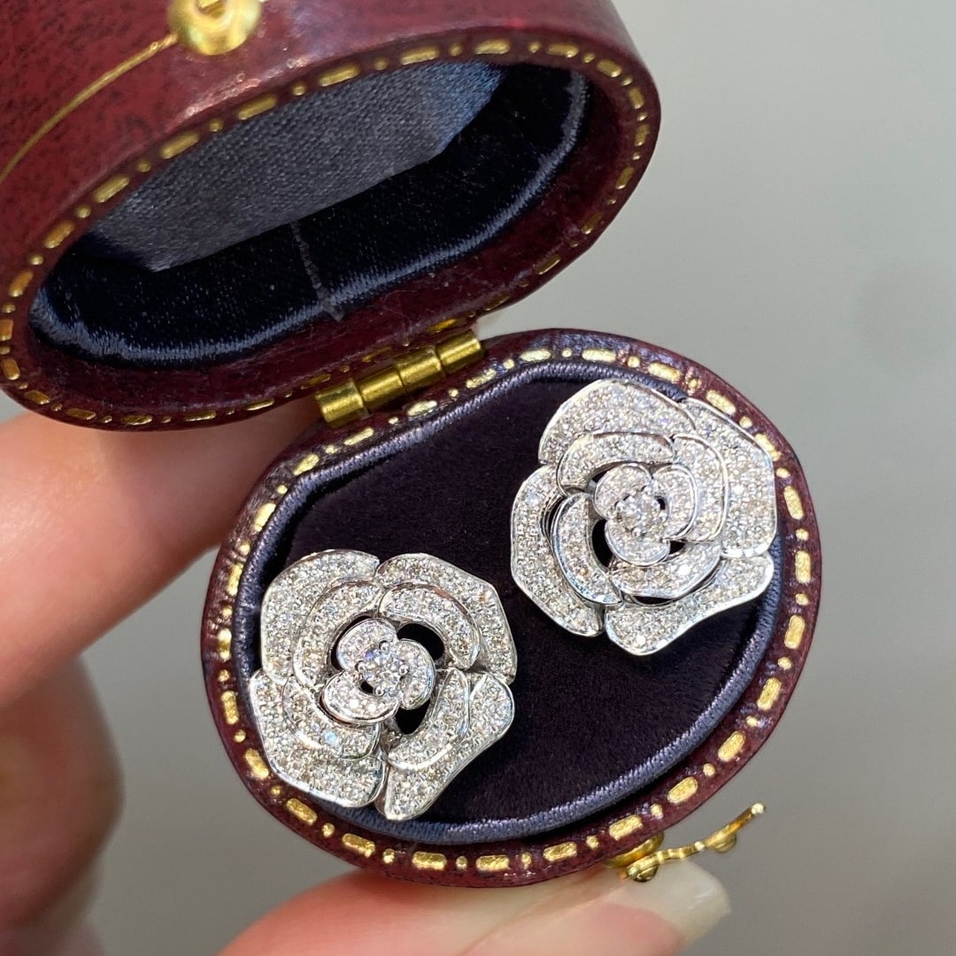 14k Gold 1 Ct Natural H Diamond & Flowers Earrings - 4