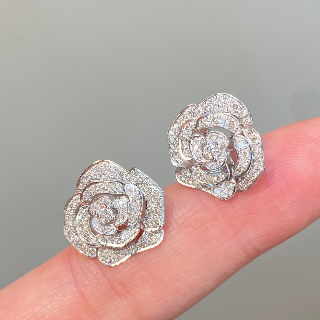 14k Gold 1 Ct Natural H Diamond & Flowers Earrings - 5