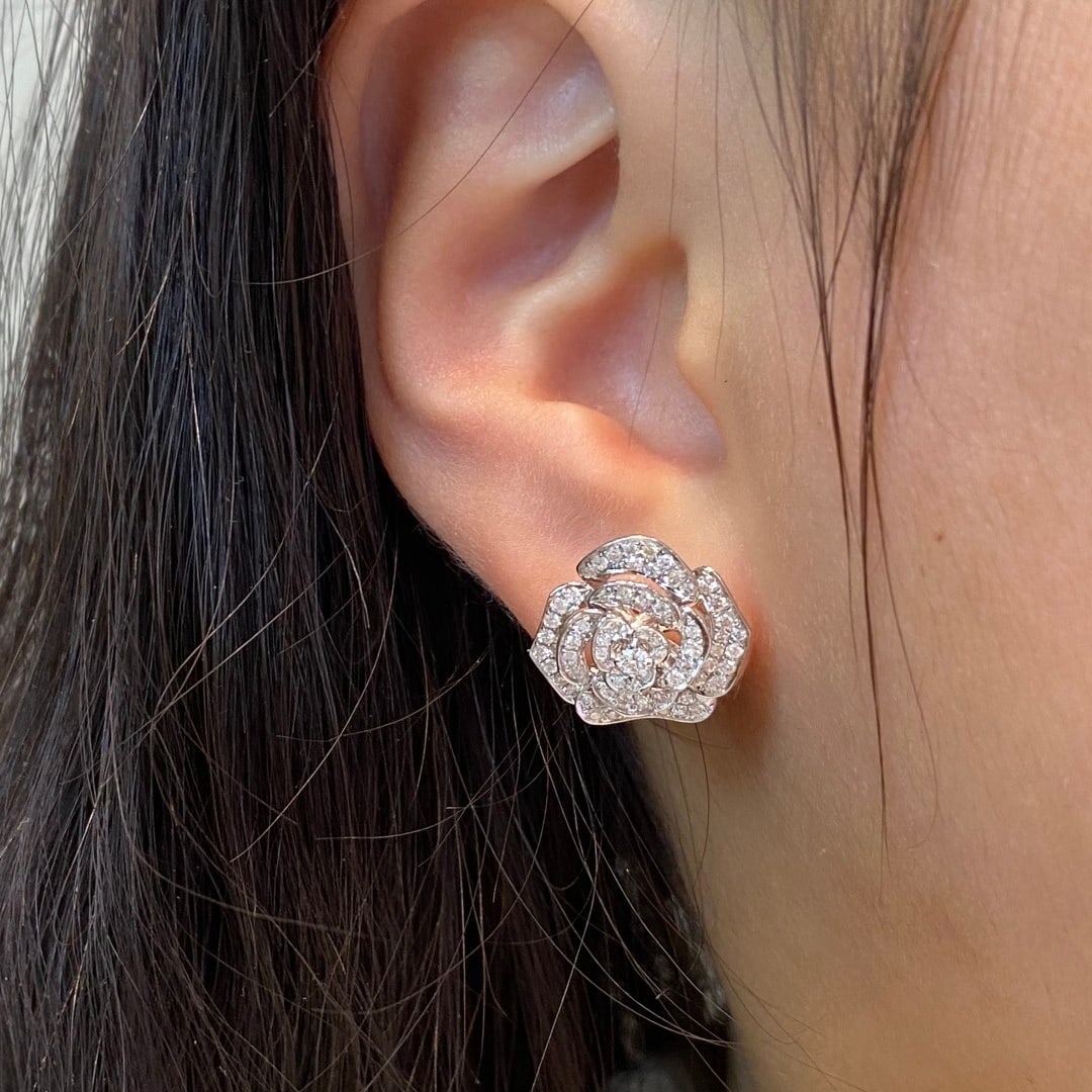 14k Gold 1 Ct Natural H Diamond & Flowers Earrings - 6