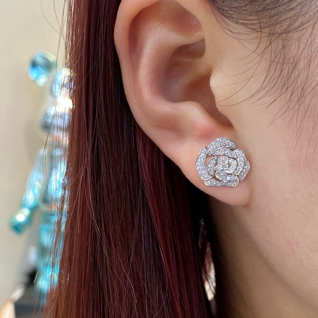 14k Gold 1 Ct Natural H Diamond & Flowers Earrings - 9