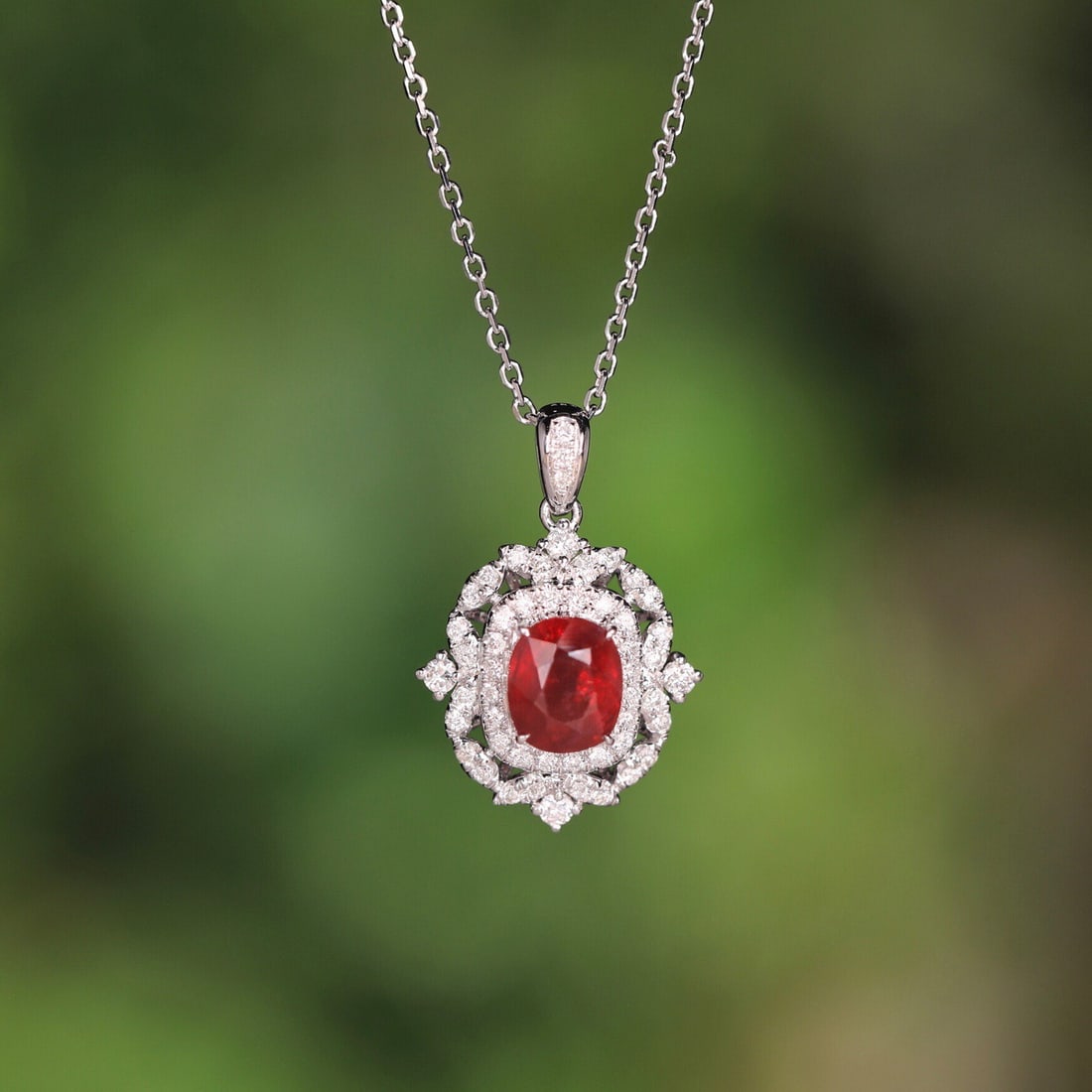 14k Gold 1.16 Ct Natural Ruby & Diamond Pendant( Without Chain ): Ref:231124435 // gold content:14k gold // main gemstone:ruby // shape:cushion // carat weight:1. 16ct // color:pigeonblood red // treatment:natural // // adjacent gemstone 2 : diamond //