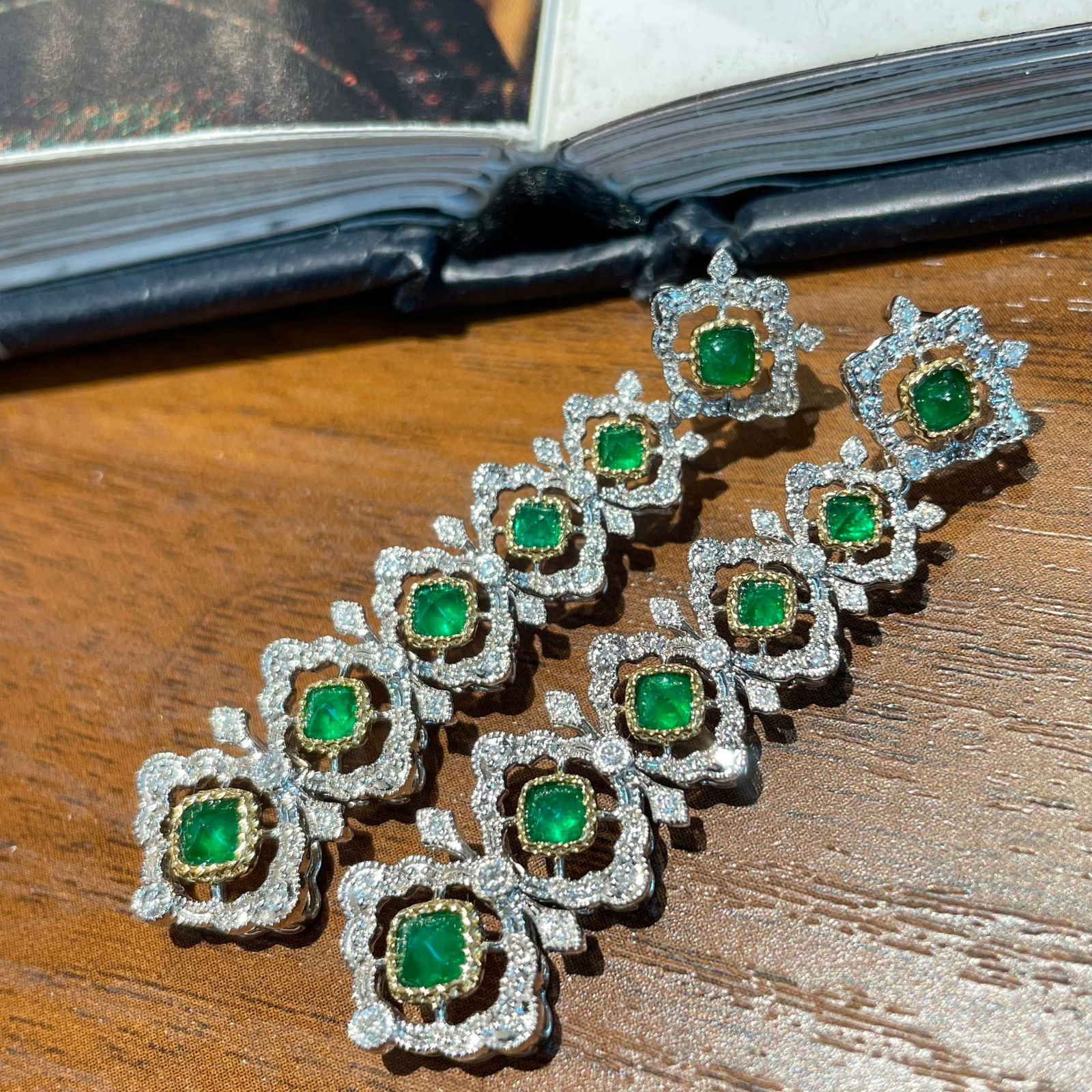 14k Gold 2.00 Ct Vivid Green Natural Emerald & Diamond Earrings - 5