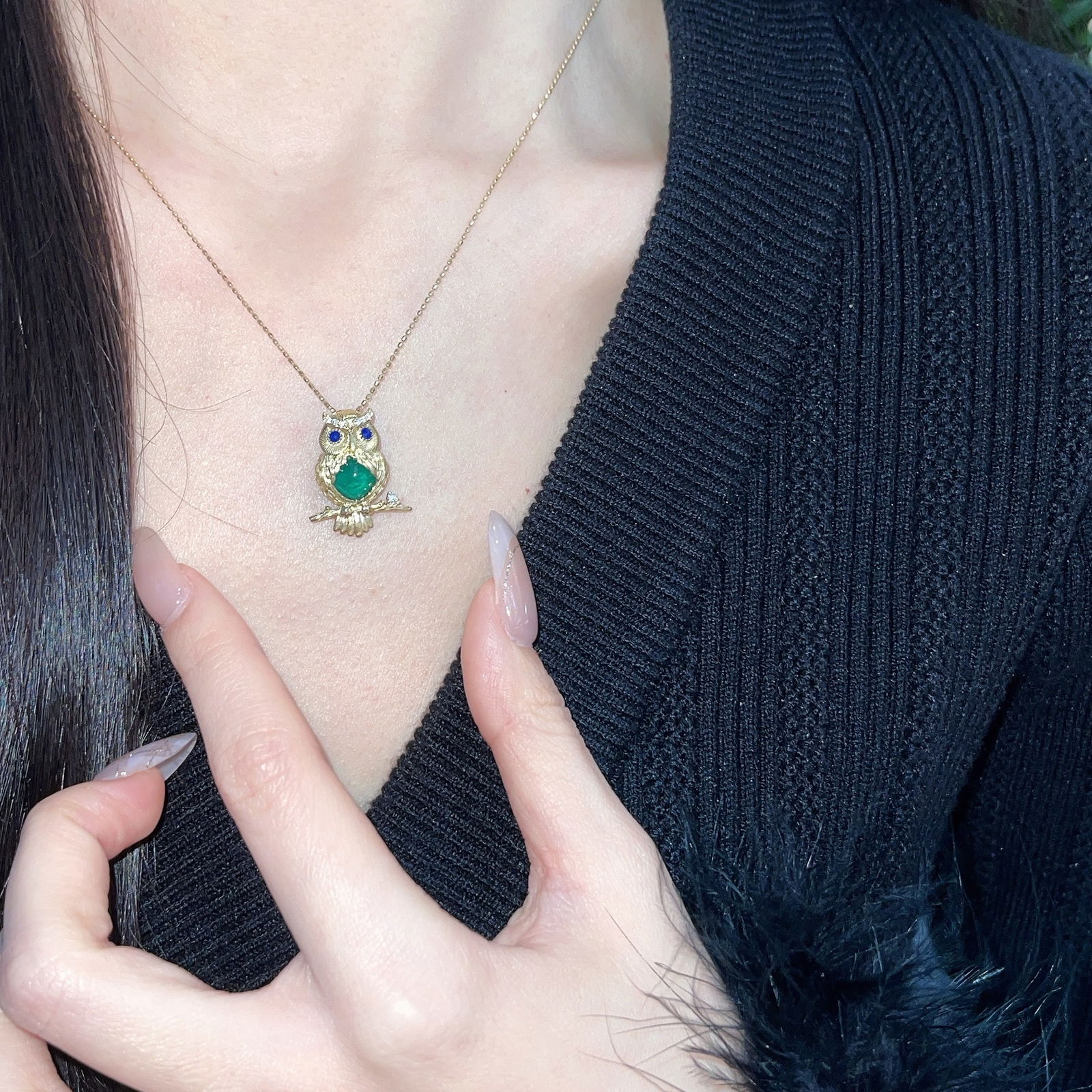 14k Gold 3.12 Ct Natural Emerald & Diamond & Sapphire Pendant( Without Chain ) - 2