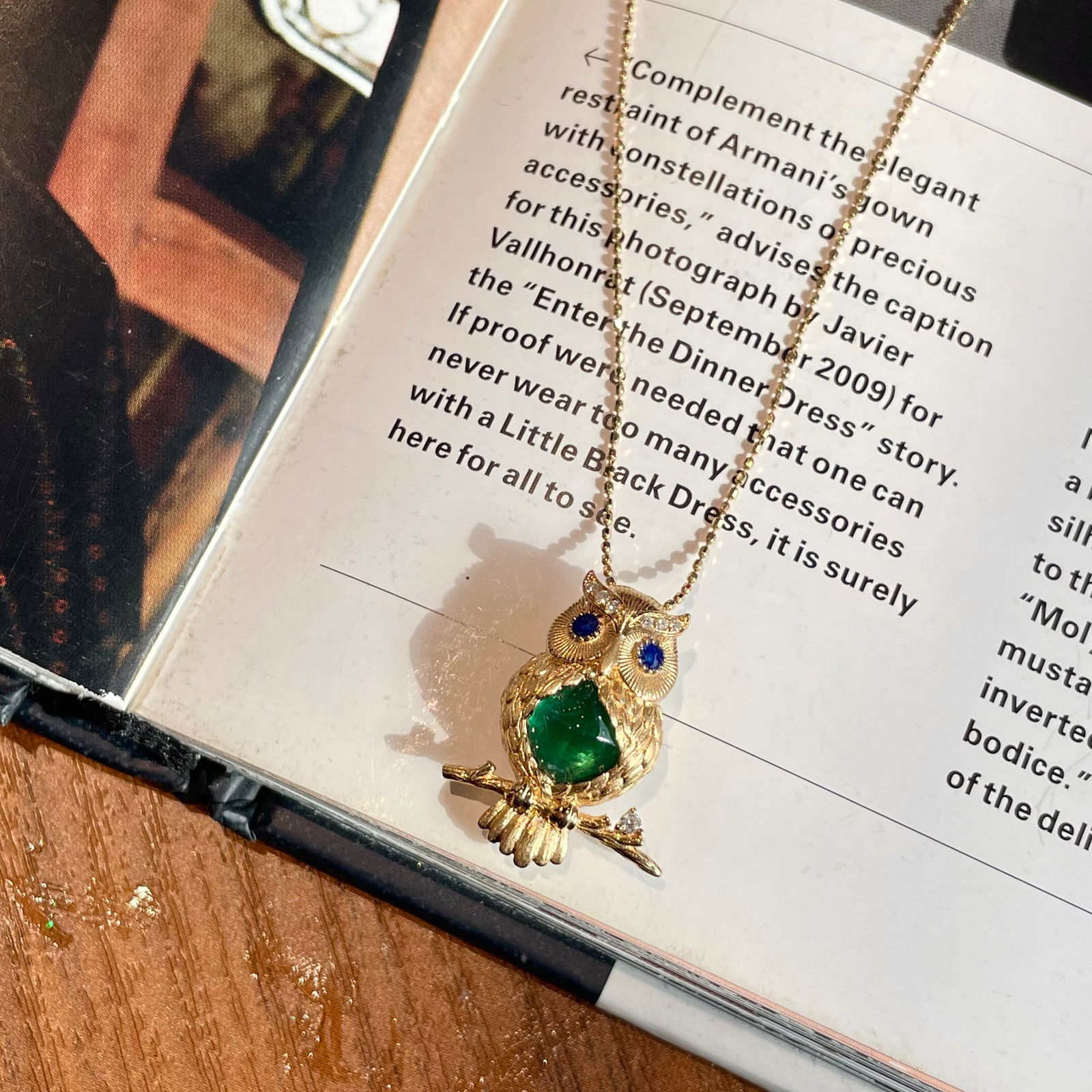 14k Gold 3.12 Ct Natural Emerald & Diamond & Sapphire Pendant( Without Chain ) - 3