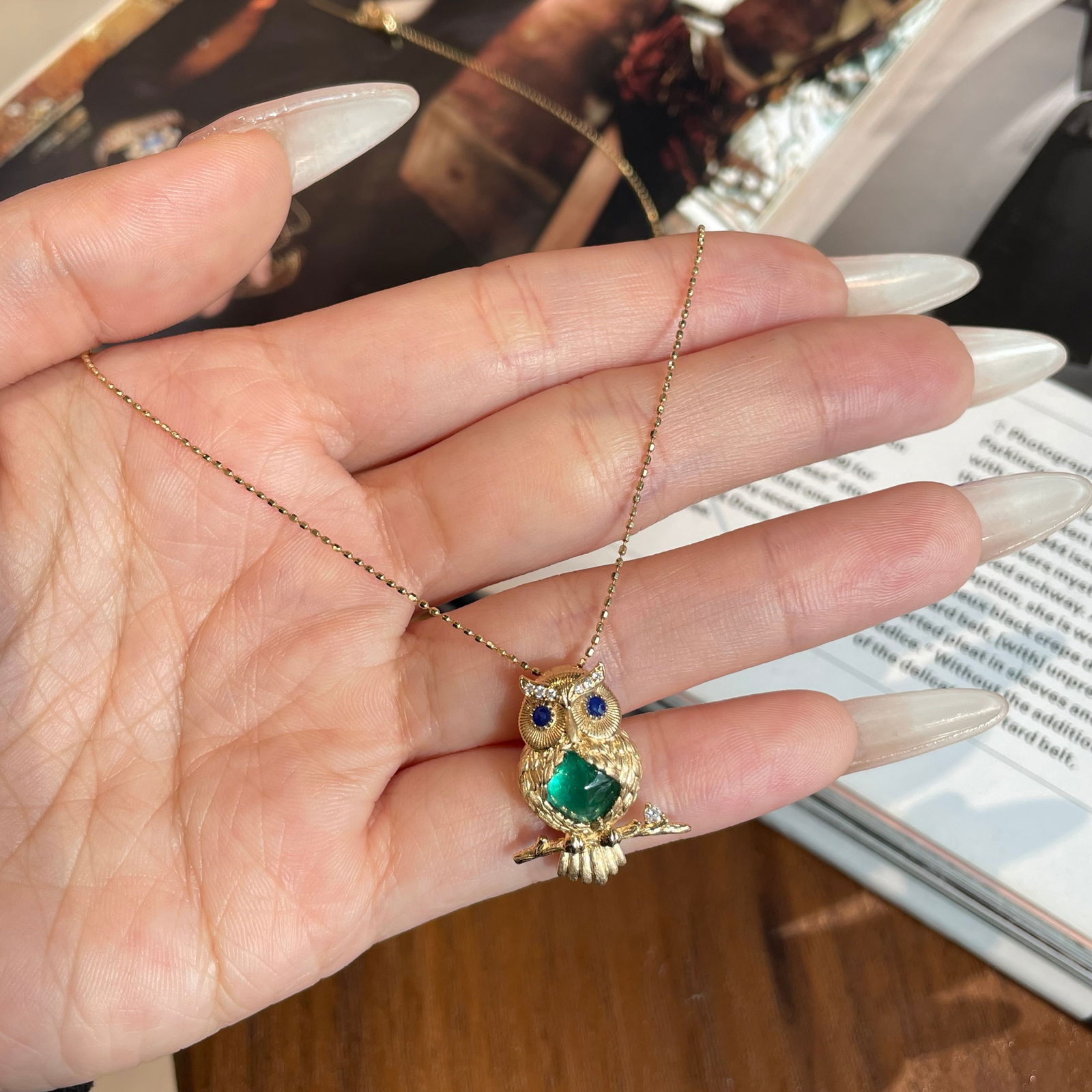 14k Gold 3.12 Ct Natural Emerald & Diamond & Sapphire Pendant( Without Chain ) - 4