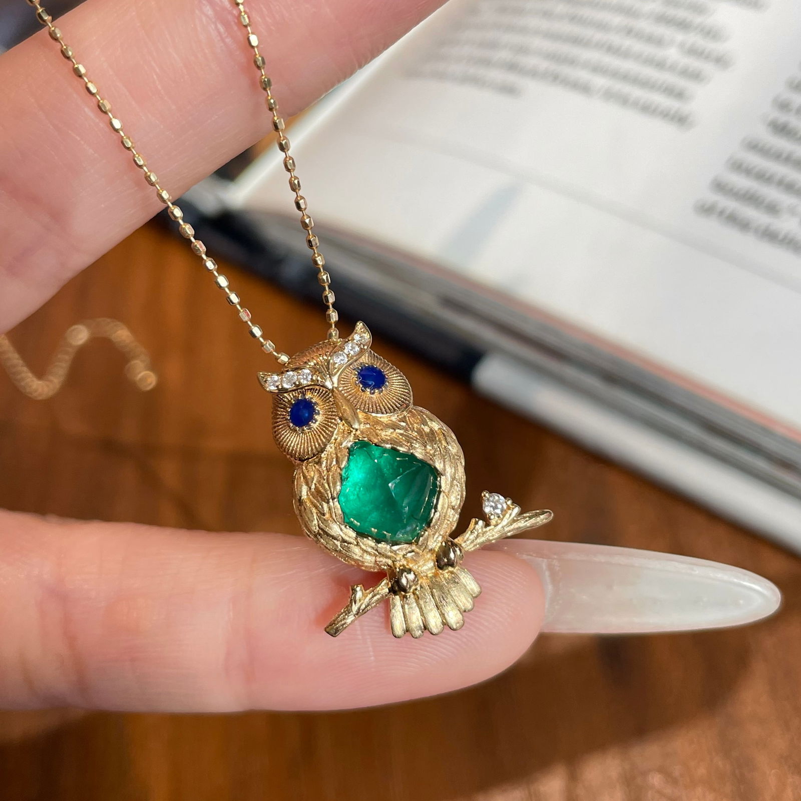 14k Gold 3.12 Ct Natural Emerald & Diamond & Sapphire Pendant( Without Chain ) - 5