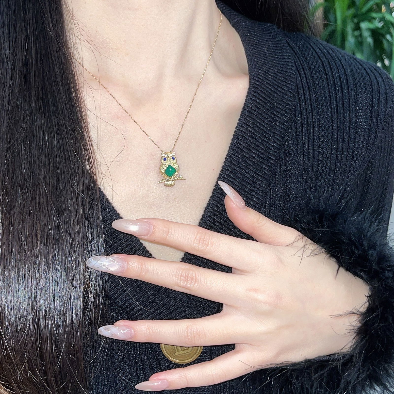 14k Gold 3.12 Ct Natural Emerald & Diamond & Sapphire Pendant( Without Chain ) - 8