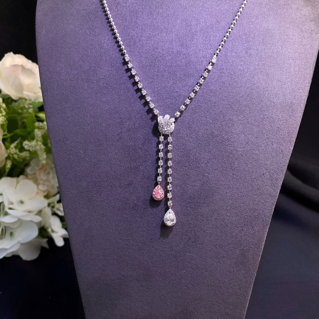 Gia Certified 14k Gold 0.50 Ctw Natural Pink Diamond & Diamond Necklace: Ref:231124446 // gold content:14k gold // main gemstone:pink diamond // certified:gia // shape:pear // carat weight:0. 20ct // clarity grade:si1 // color:pink // treatment:natural //