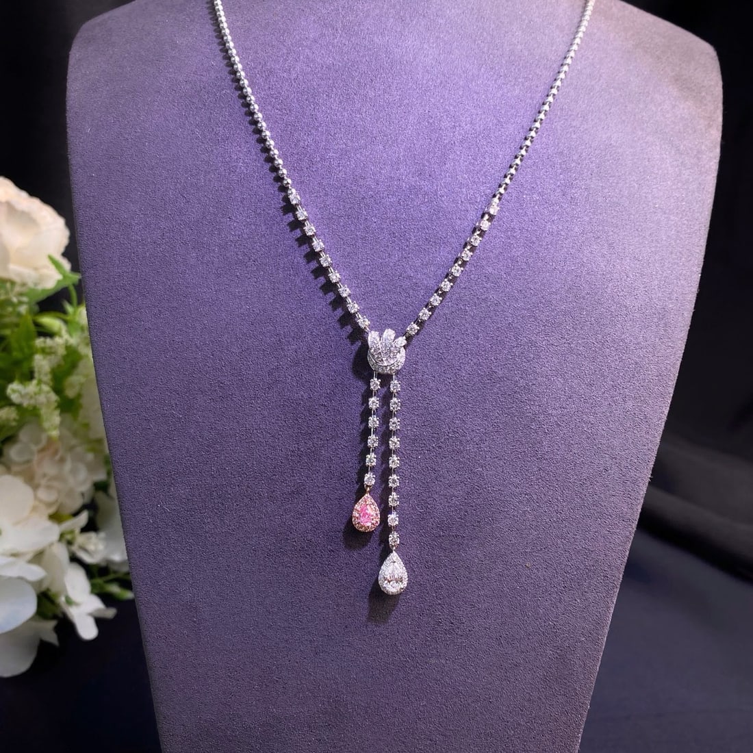 Gia Certified 14k Gold 0.50 Ctw Natural Pink Diamond & Diamond Necklace - 2