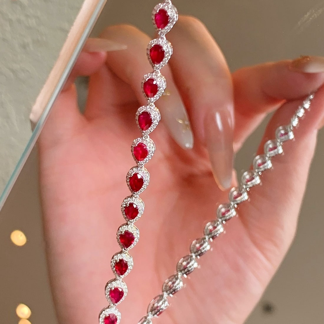 14k Gold 3.01 Ctw Vivid Red Natural Ruby & Diamond Bracelet - 6