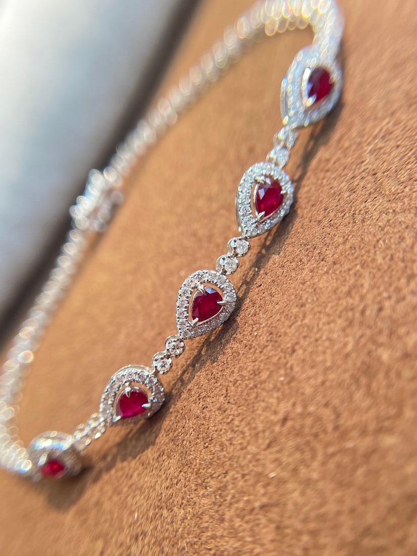 14k Gold 2.00 Ctw Vivid Red Natural Ruby & Diamond Bracelet - 5