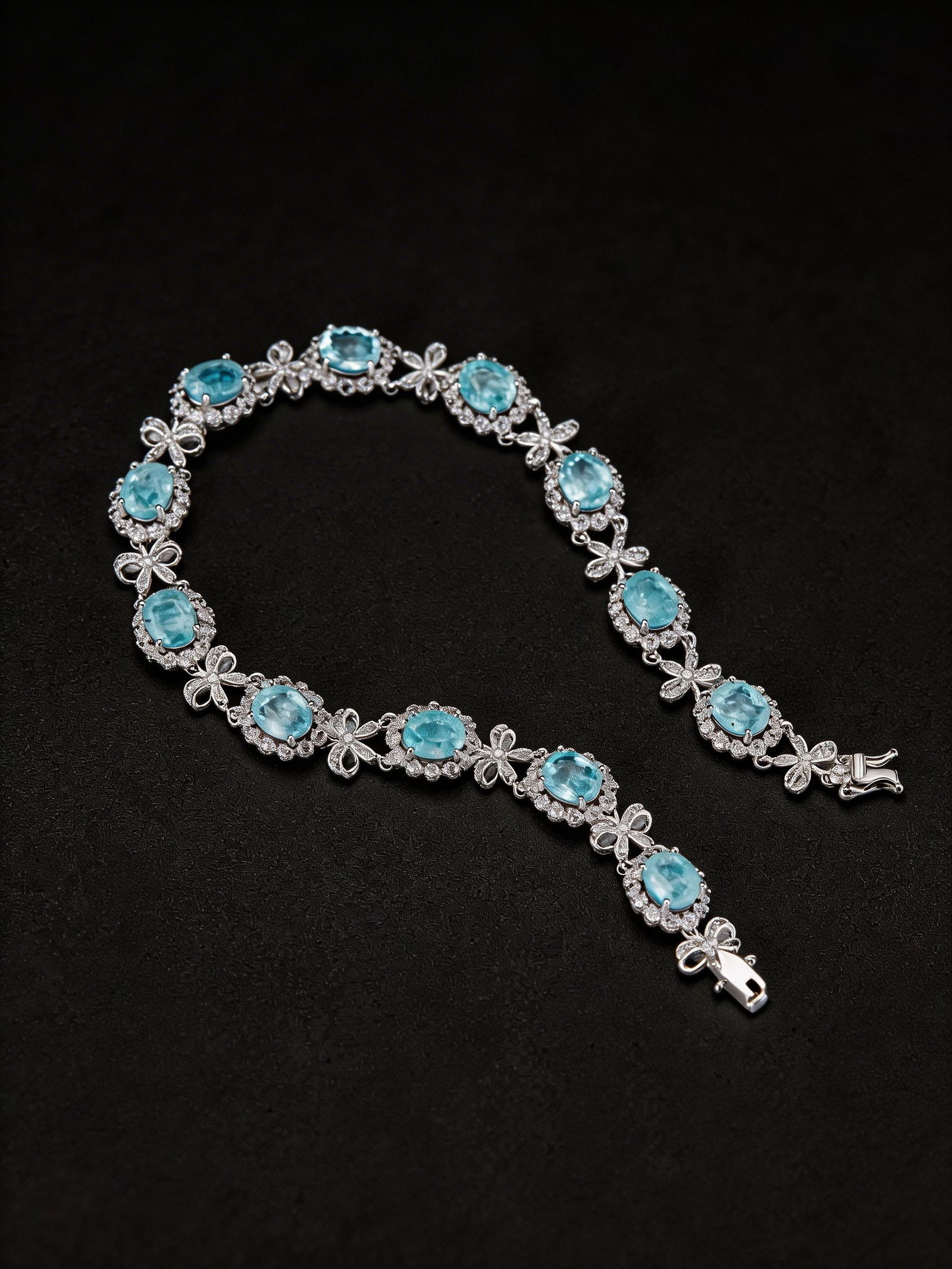 14k Gold 6.2 Ct Natural Paraiba Tourmaline & Diamond Bracelet - 5