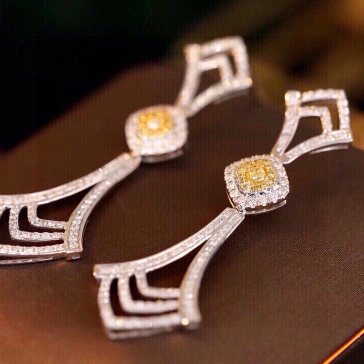 14k Gold 1.16 Ctw Natural Yellow Diamond & Diamond Earrings - 2