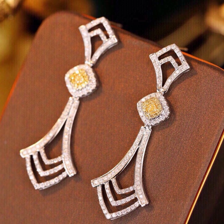 14k Gold 1.16 Ctw Natural Yellow Diamond & Diamond Earrings - 3