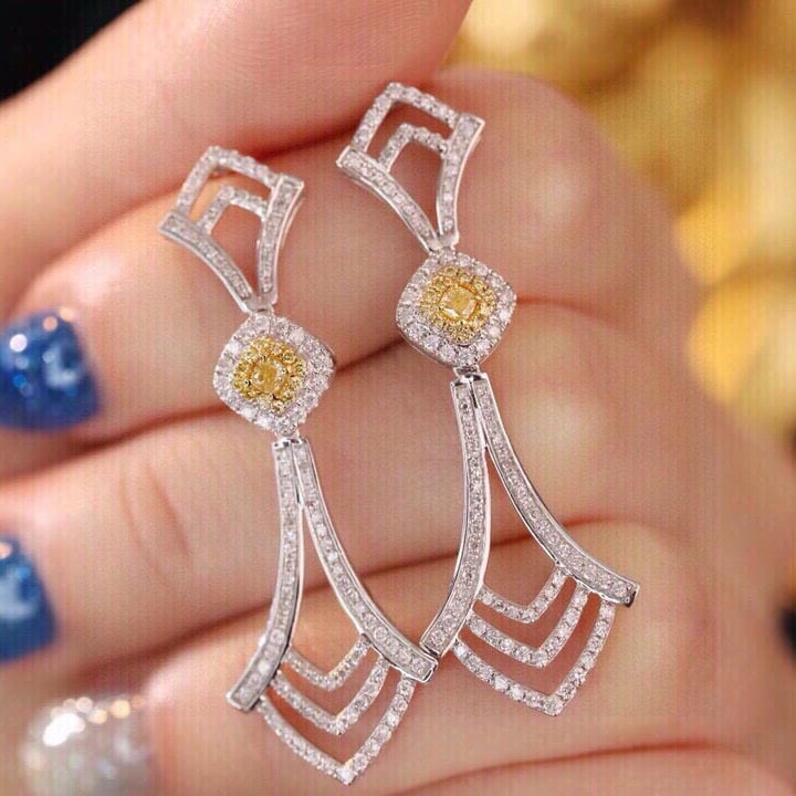 14k Gold 1.16 Ctw Natural Yellow Diamond & Diamond Earrings - 5