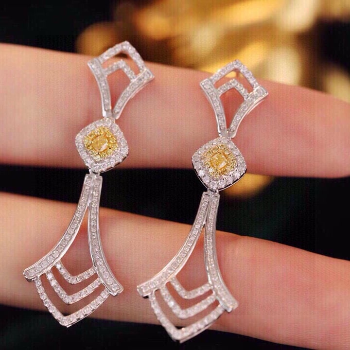 14k Gold 1.16 Ctw Natural Yellow Diamond & Diamond Earrings - 7