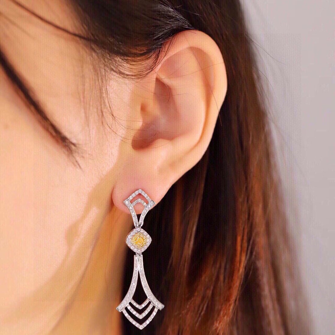 14k Gold 1.16 Ctw Natural Yellow Diamond & Diamond Earrings - 8