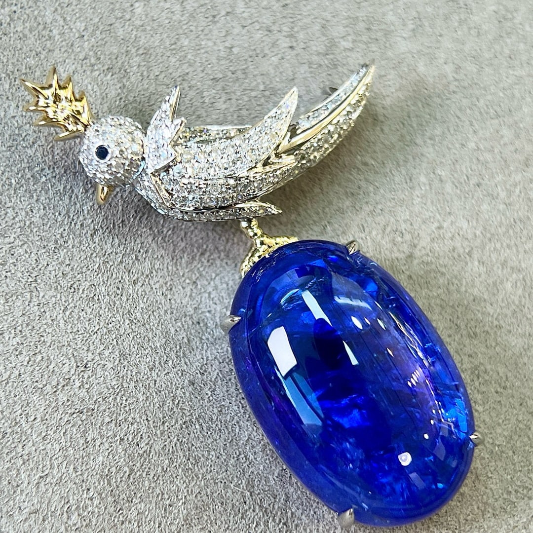 14k Gold 17.89 Ctw Natural Tanzanite & Diamond Brooch/pendant( Without Chain ) - 4