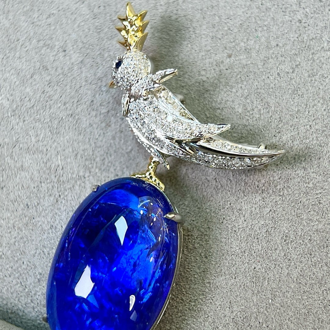 14k Gold 17.89 Ctw Natural Tanzanite & Diamond Brooch/pendant( Without Chain ) - 6