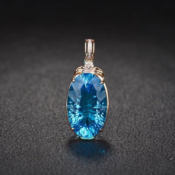 14k Gold 22.48 Ct Natural Topaz & Diamond Pendant( Without Chain ): Ref:231067019 // gold content:14k gold // main gemstone:topaz // shape:oval // carat weight:22. 48ct // color:blue // treatment:natural // // adjacent gemstone 2 : diamond // shape:round // clarity