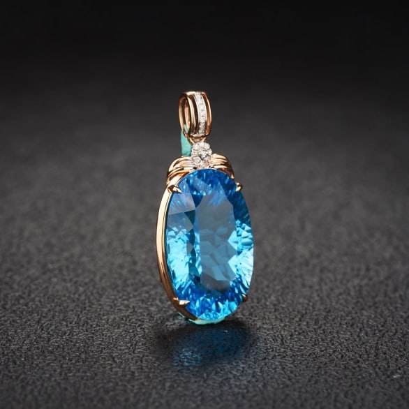 14k Gold 22.48 Ct Natural Topaz & Diamond Pendant( Without Chain ) - 2