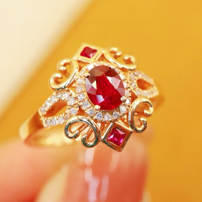 14k Gold 0.65 Ctw Natural Ruby & Diamond Ring - 3