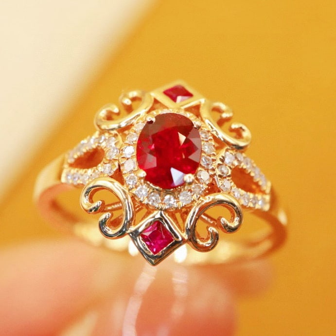 14k Gold 0.65 Ctw Natural Ruby & Diamond Ring - 4
