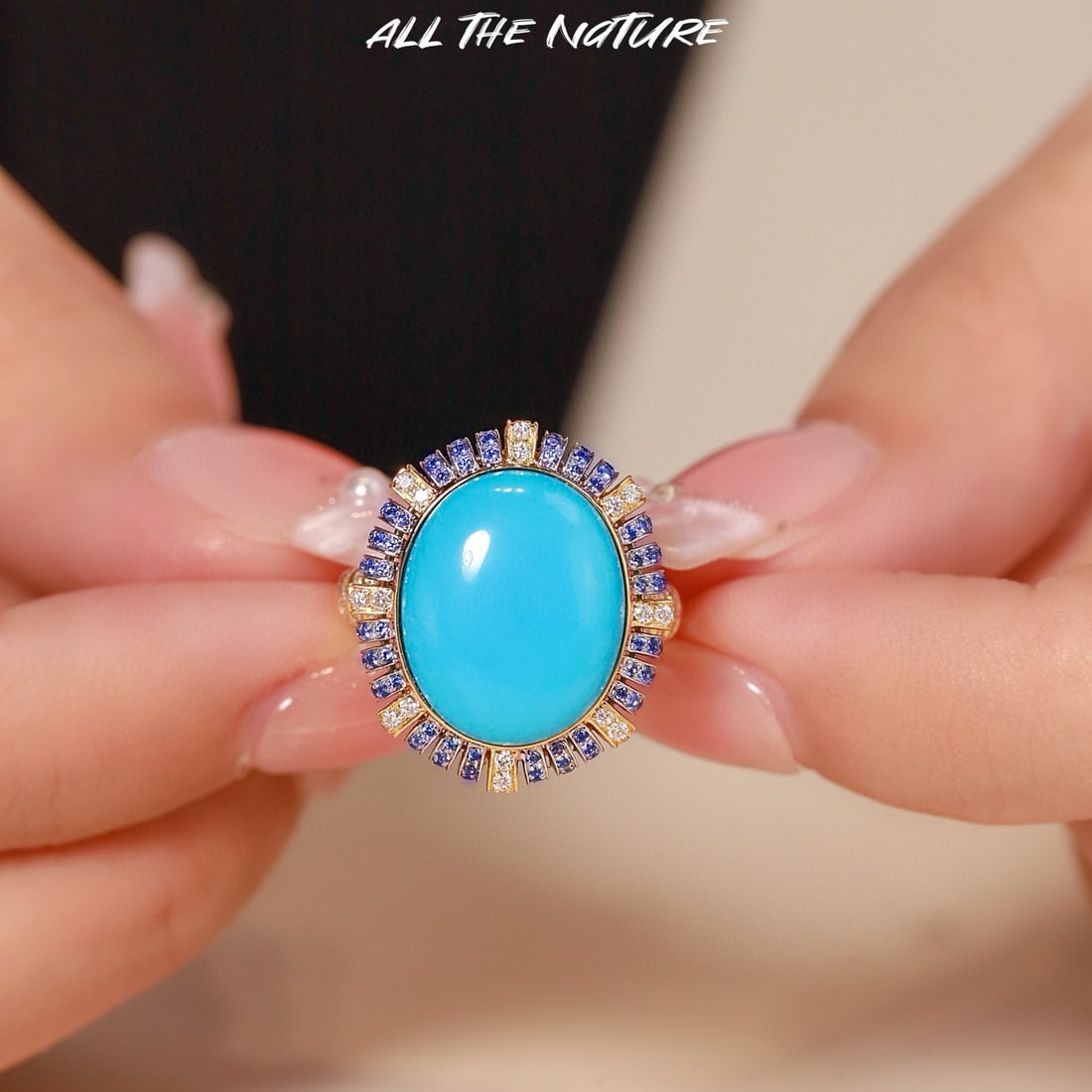 14k Gold 7.33 Ctw Natural Turquoise & Diamond Ring: Ref:231067035 // gold content:14k gold // ring size:7. 25 us // // main gemstone:turquoise // shape:oval // carat weight:7. 03ct // color:blue // treatment:natural // // adjacent gemstone 2 :