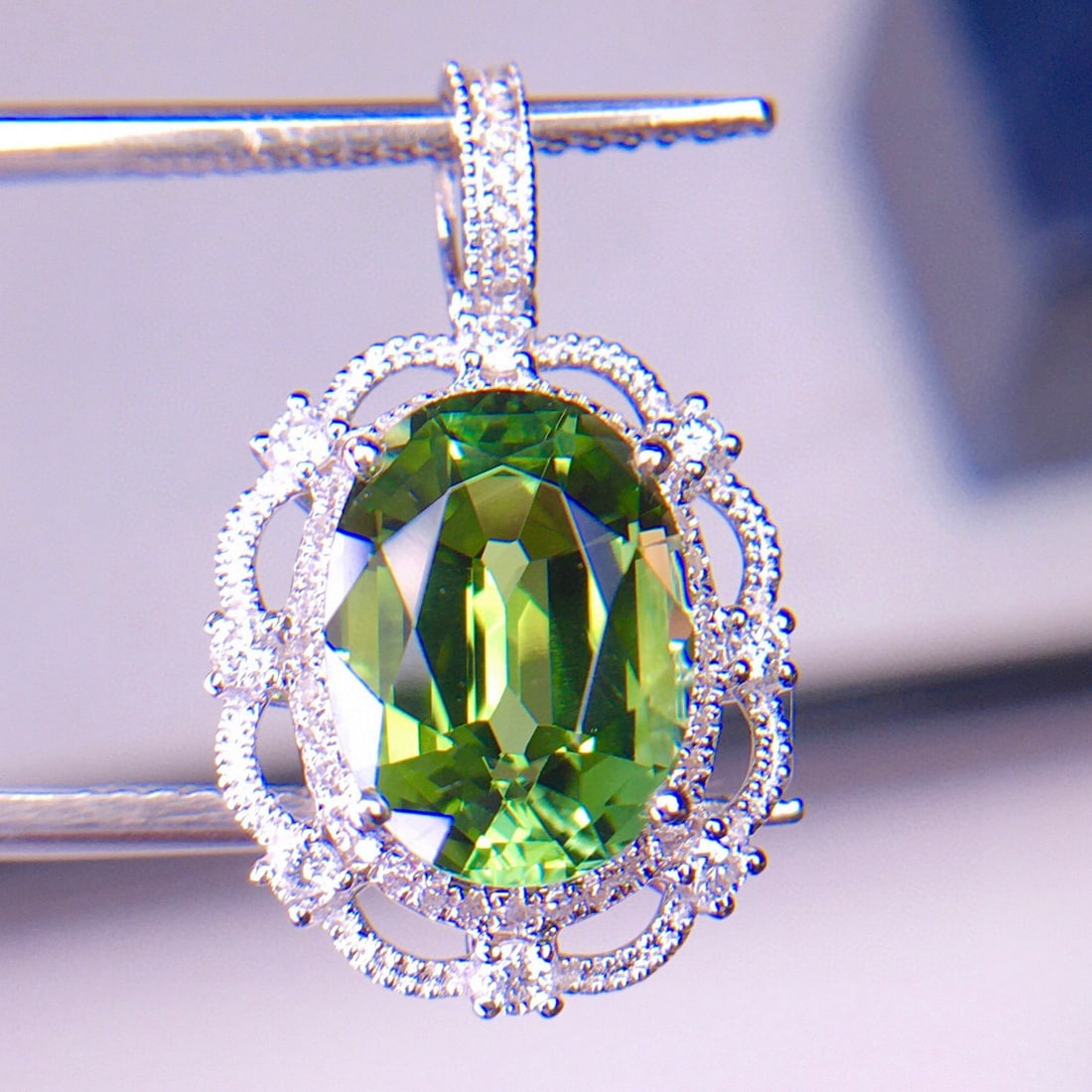 14k Gold 3.6 Ct Natural Tourmaline & Diamond Pendant( Without Chain ) - 2