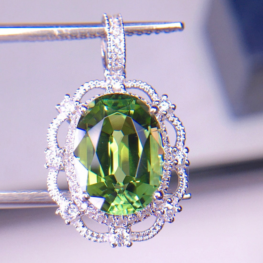 14k Gold 3.6 Ct Natural Tourmaline & Diamond Pendant( Without Chain ) - 4